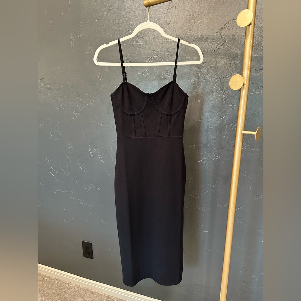 H&M Black Bustier Bodycon Midi Dress